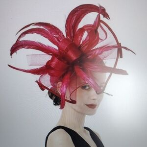 Elegant Red Large Feather Fascinator